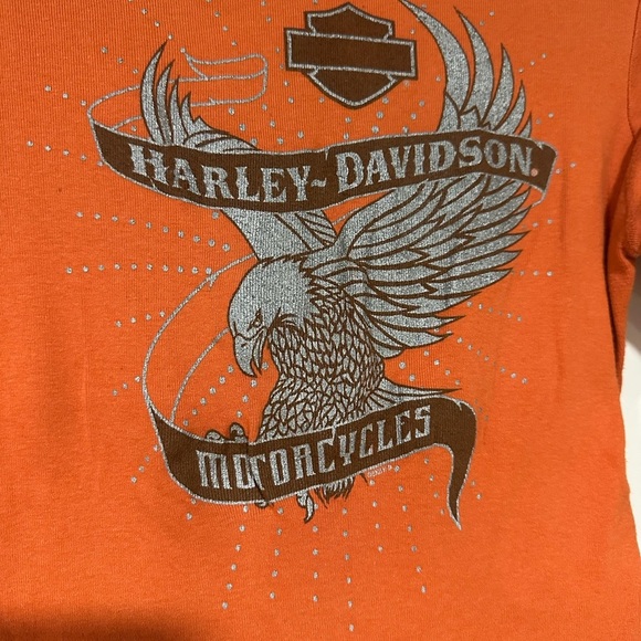 Harley-Davidson Women's 1/4 Zip Shirt Size S Small Orange 3/4 Sleeve - Picture 6 of 7